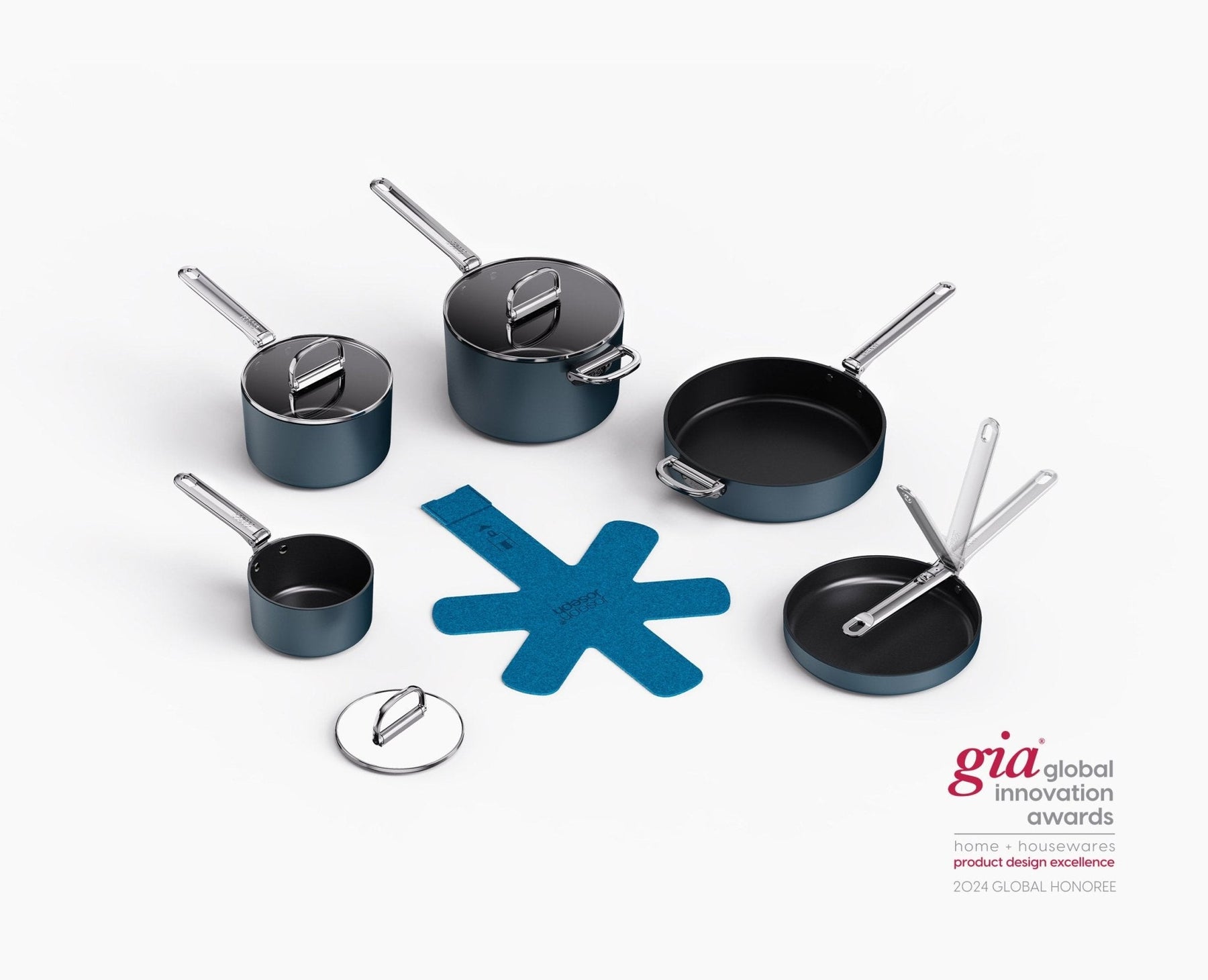 Batterie de Cuisine Anti-Adhésive 5 Pièces Bleue Space