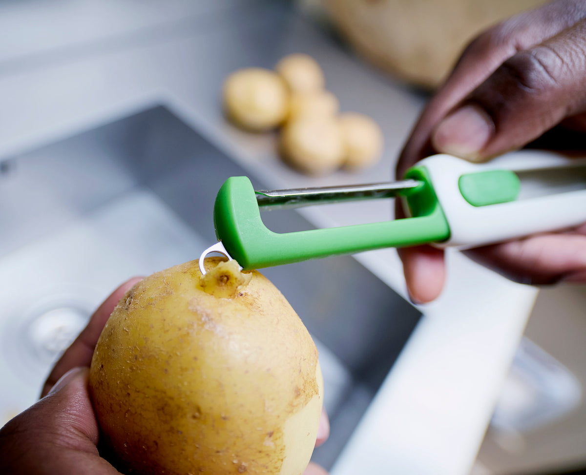 SlideStore™ Épluche-Légumes Droit Vert Pierre à Lame Rétractable