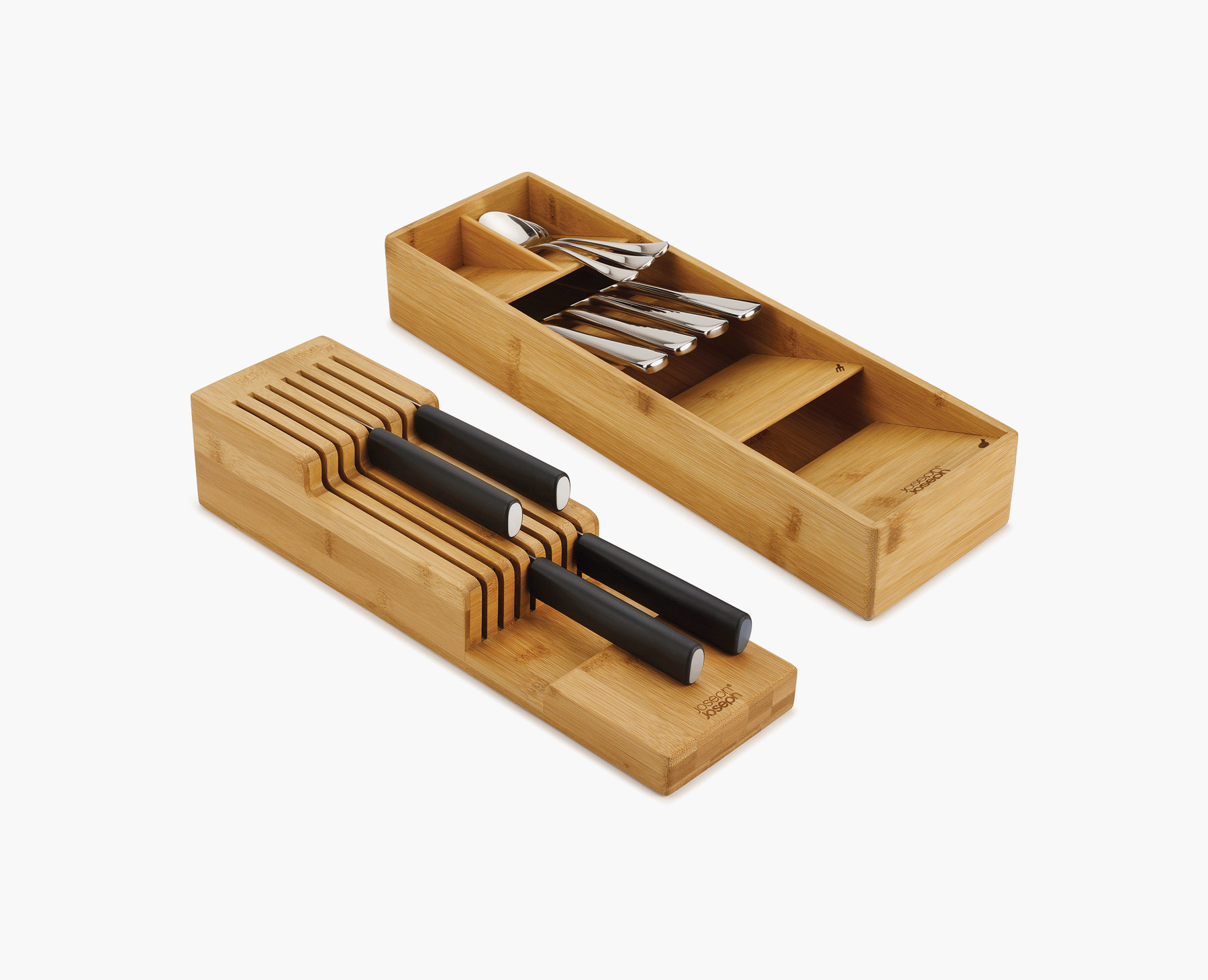 Set De 2 Pièces Drawerstore™ : Organisateur De Couverts Et De Couteaux En Bambou