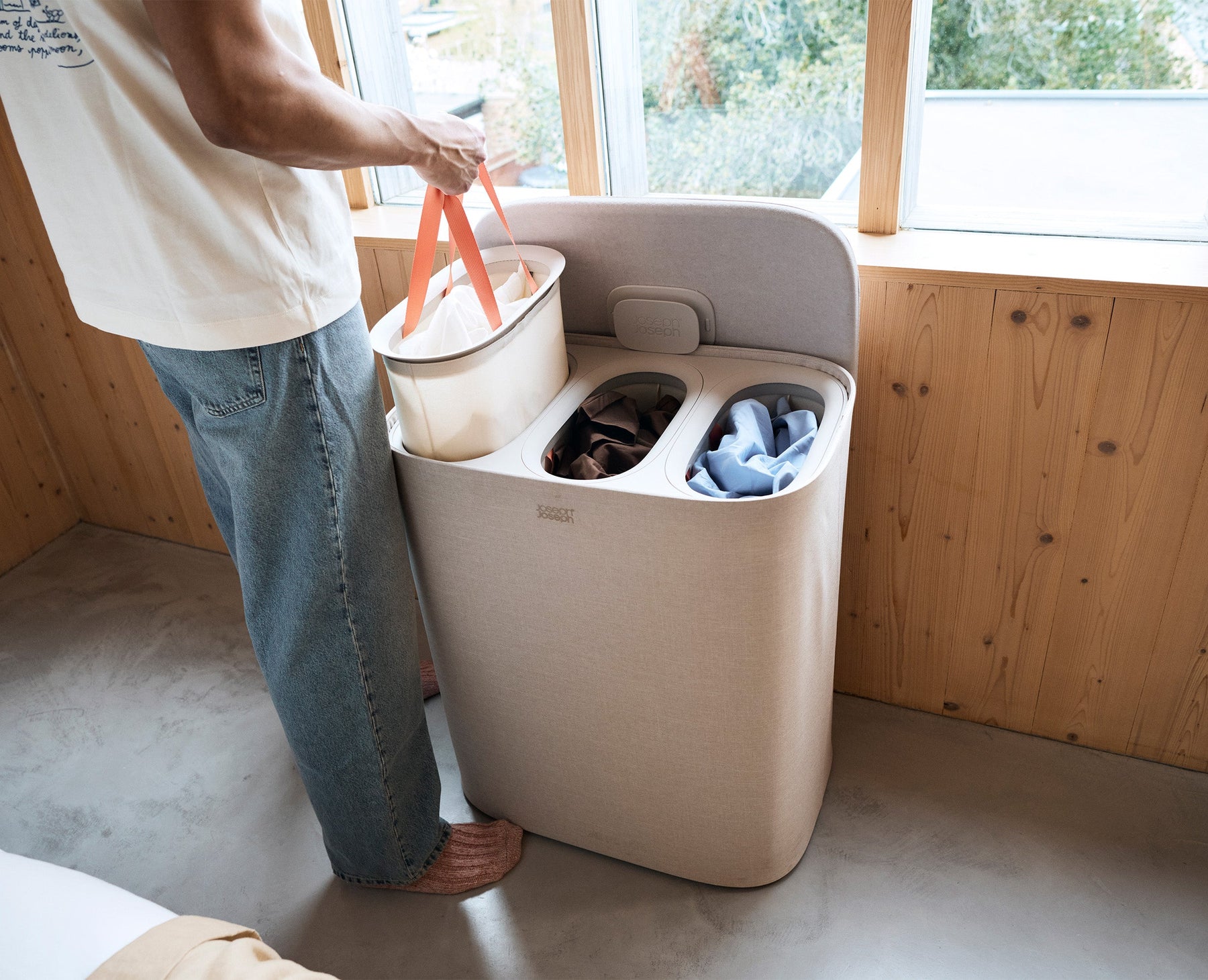 Tota 2 Trio 90L Panier à Linge de Séparation Champignon Clair