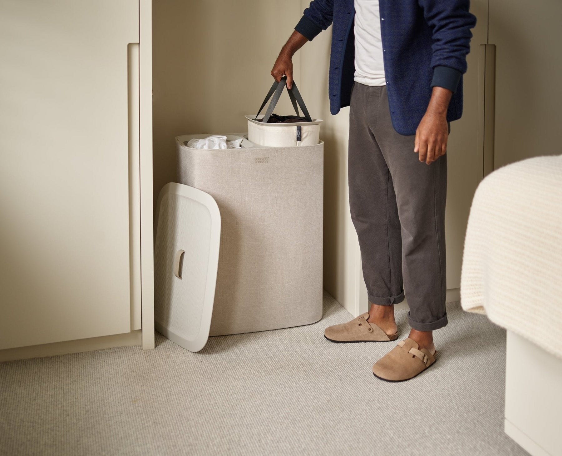 2-piece Ecru Tota 90L &amp; Hold-All Laundry Basket Set