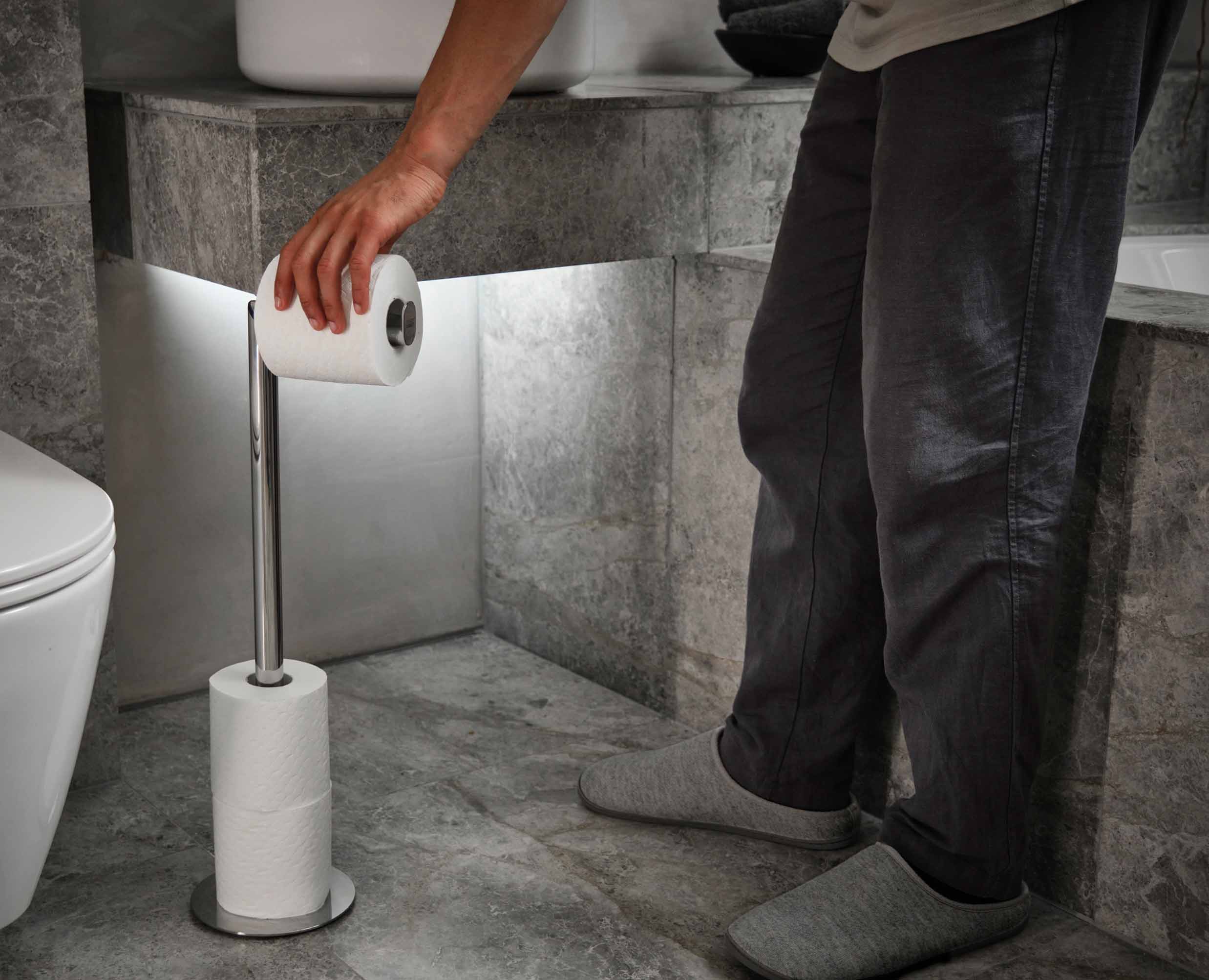 Porte-papier Toilette Avec étagère Adhésif En Inox - Dérouleur Pratique Pour WC Avec Tablette Pour Téléphone | Support Mural élégant Et Anti-chute
