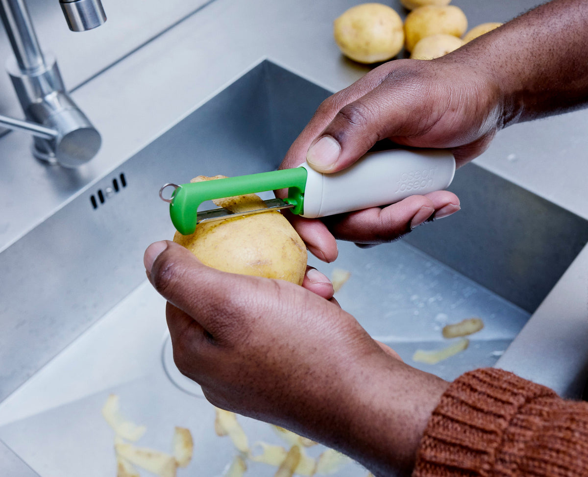 SlideStore™ Épluche-Légumes Droit Vert Pierre à Lame Rétractable