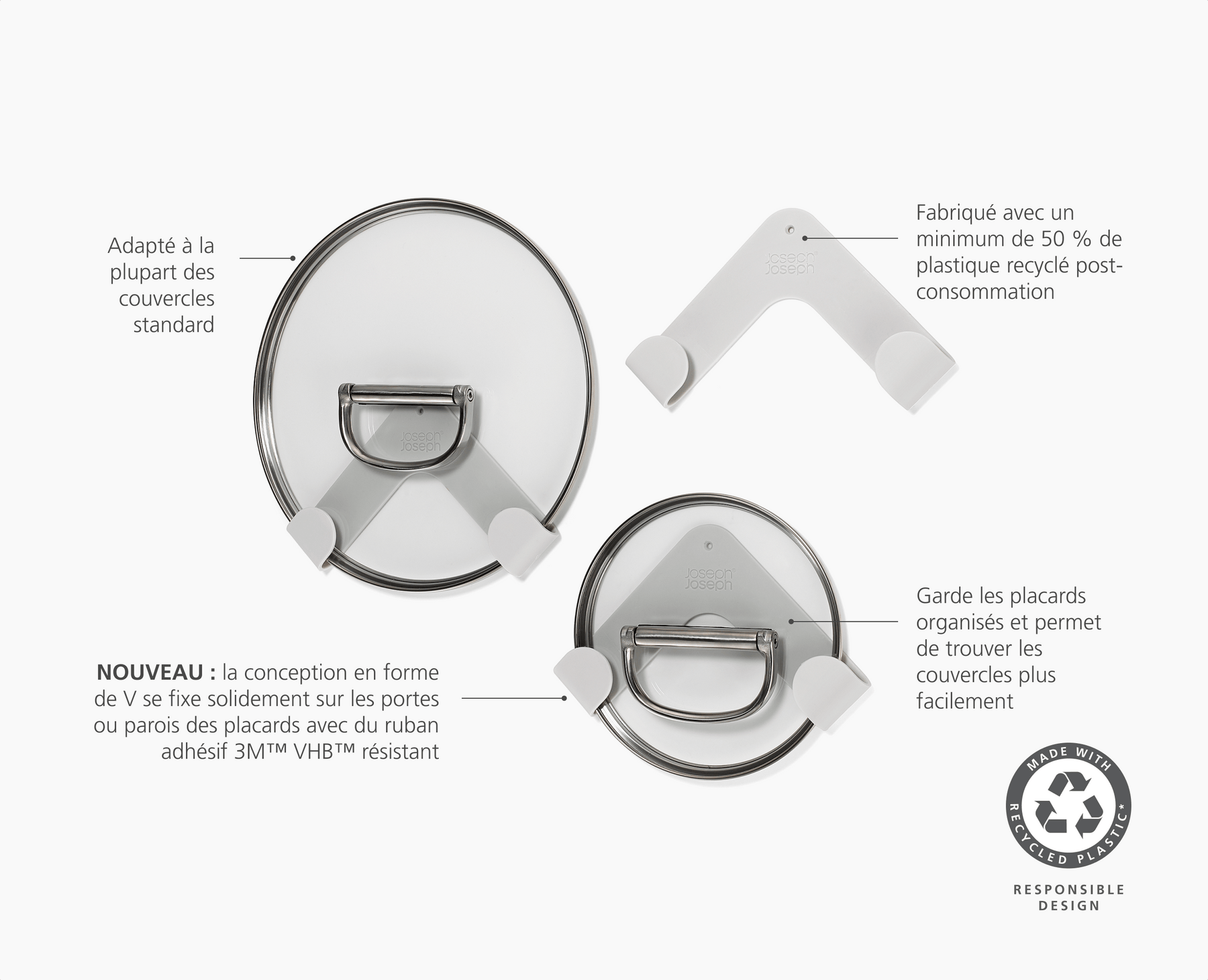 CupboardStore™ Lot de 3 Range-Couvercles de Casseroles