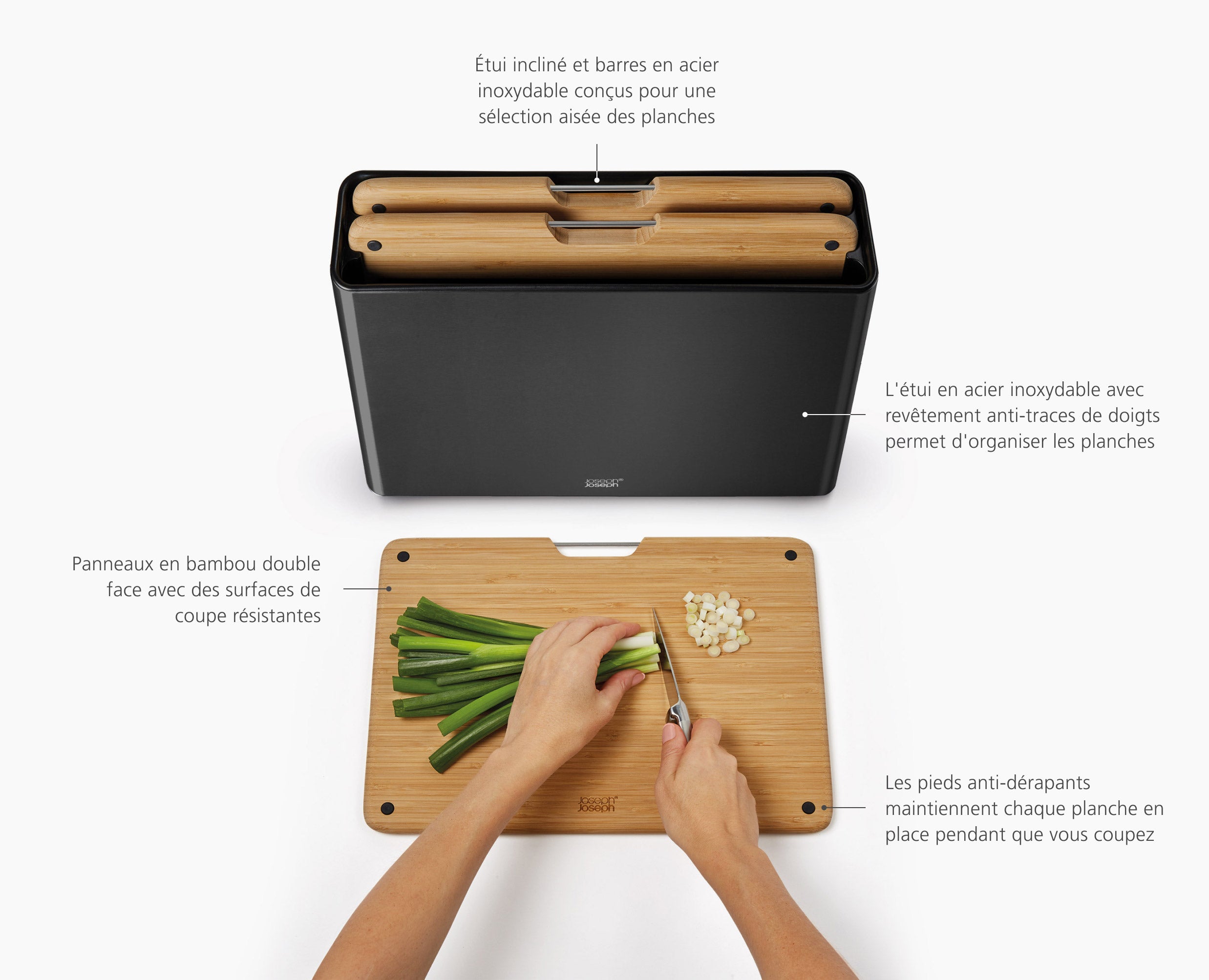 Folio™ Steel 3-Piece Bamboo Chopping Board Set With Black Stainless-Steel Case