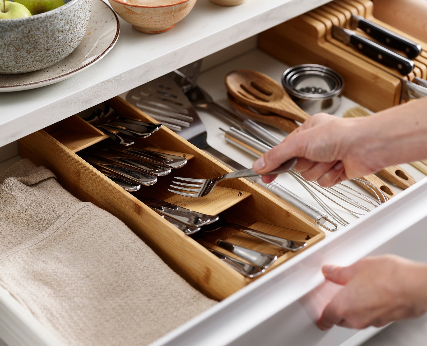 2-piece DrawerStore™ Bamboo Cutlery &amp; Knife Organiser Set