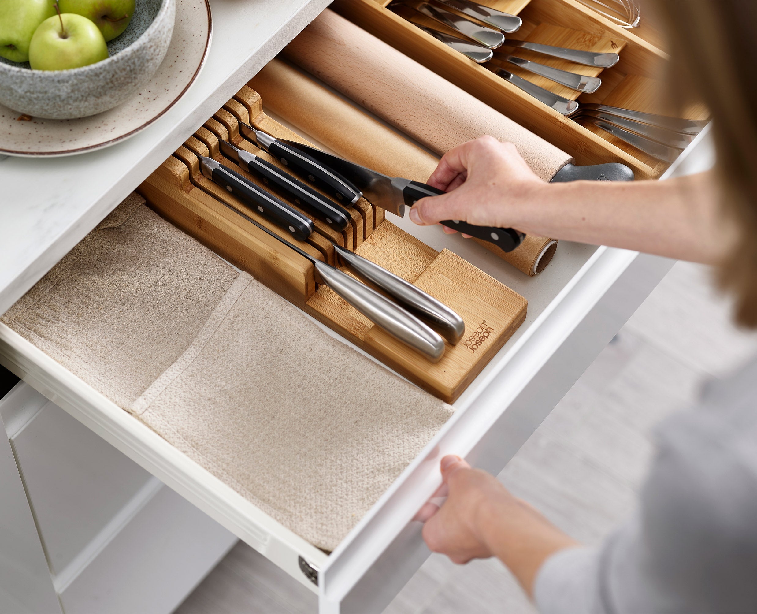 2-piece DrawerStore™ Bamboo Cutlery &amp; Knife Organiser Set