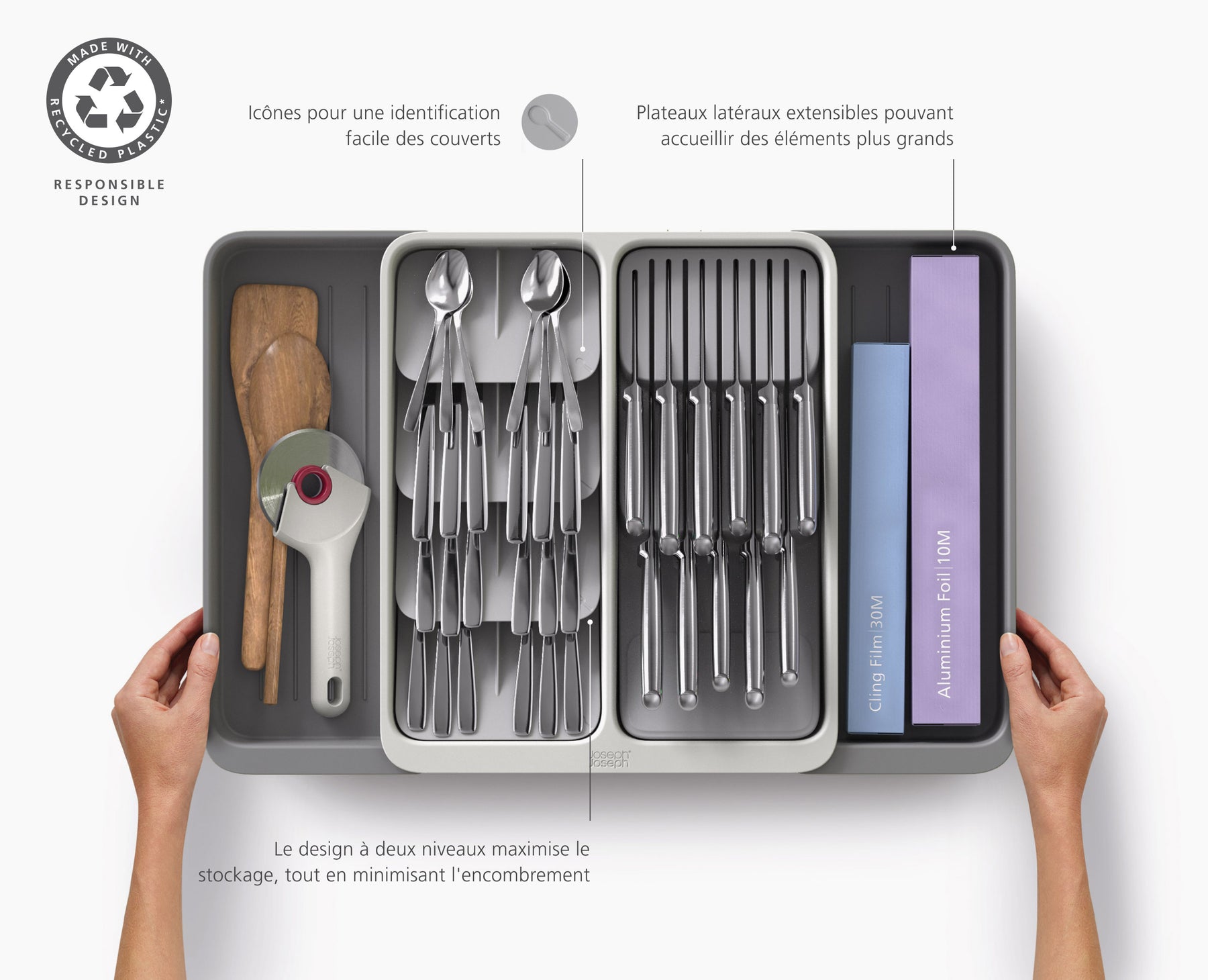 DrawerStore™ Expanding Tiered Cutlery, Utensil, Gadget &amp; Knife Organiser