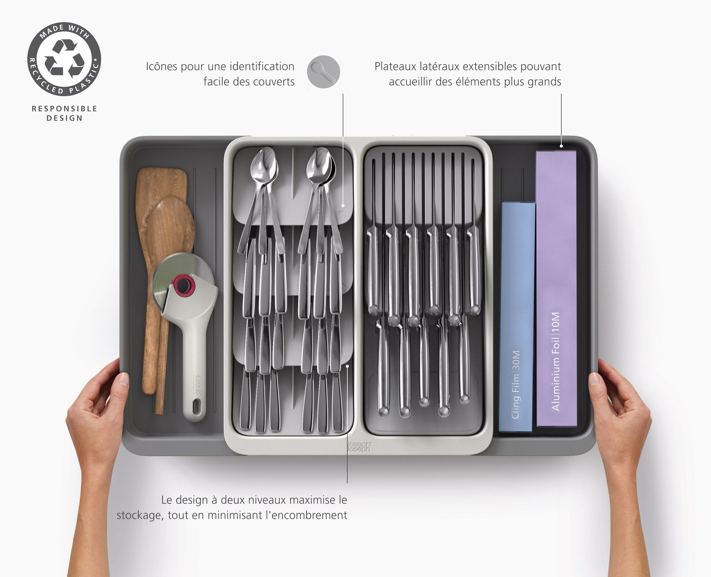 DrawerStore™ Expanding Tiered Cutlery, Utensil, Gadget &amp; Knife Organiser