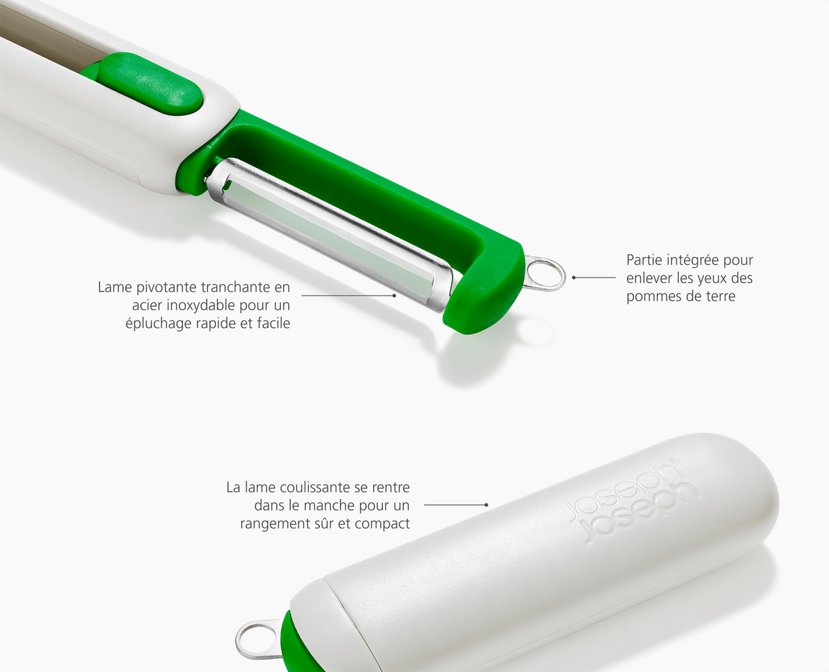 SlideStore™ Épluche-Légumes Droit Vert Pierre à Lame Rétractable