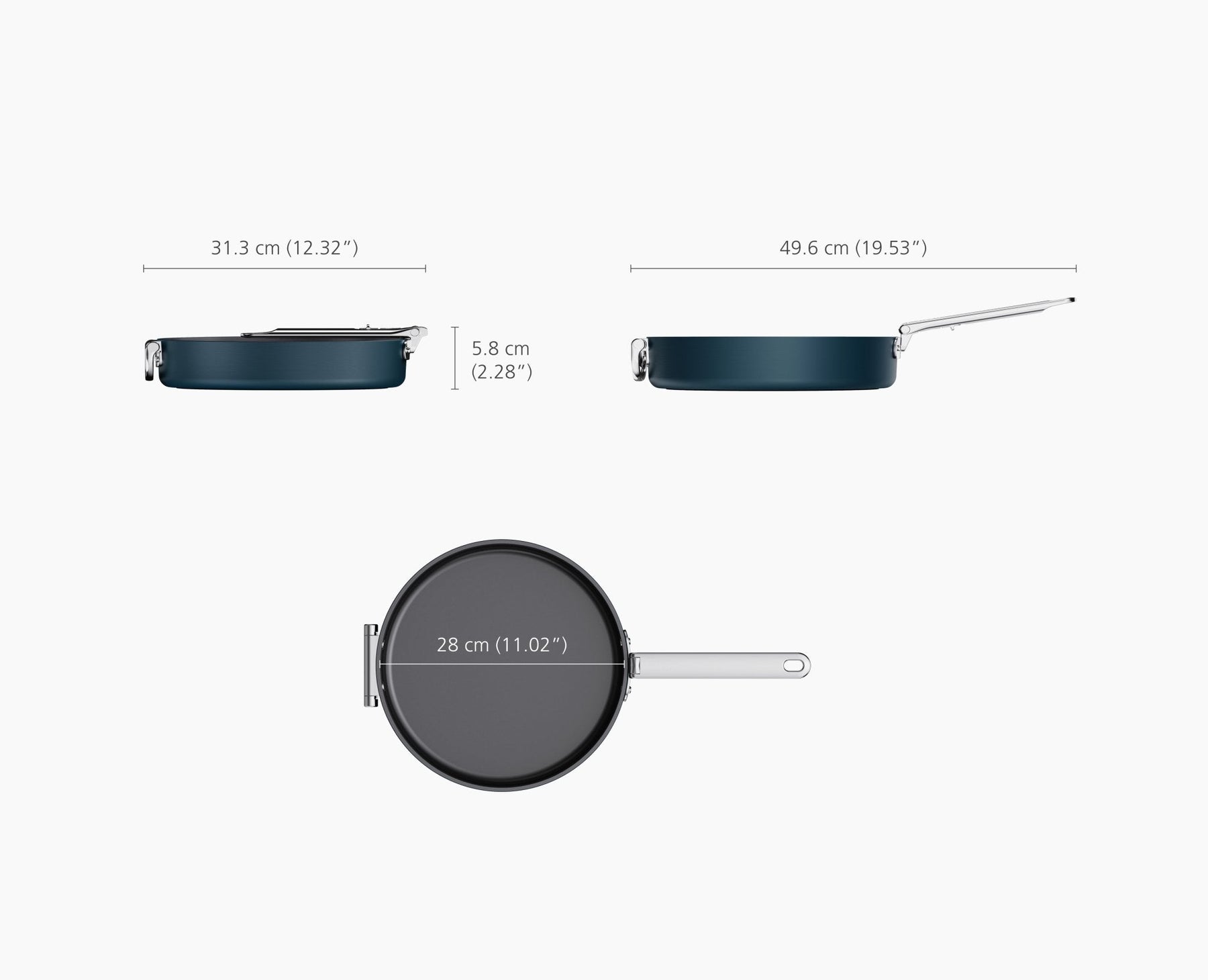 Space Folding Handle Non-Stick 28cm Blue Shallow Frying Pan