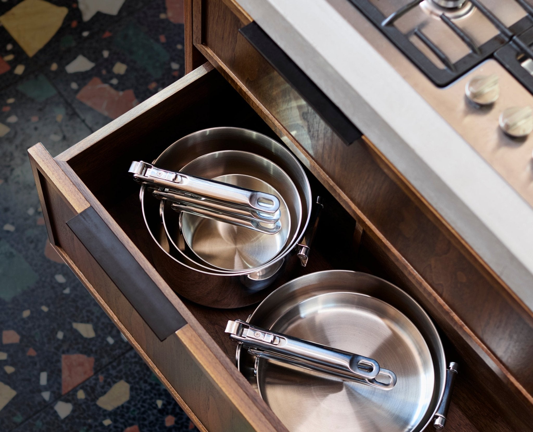 Space Steel Folding Handle 6-Piece Cookware Set