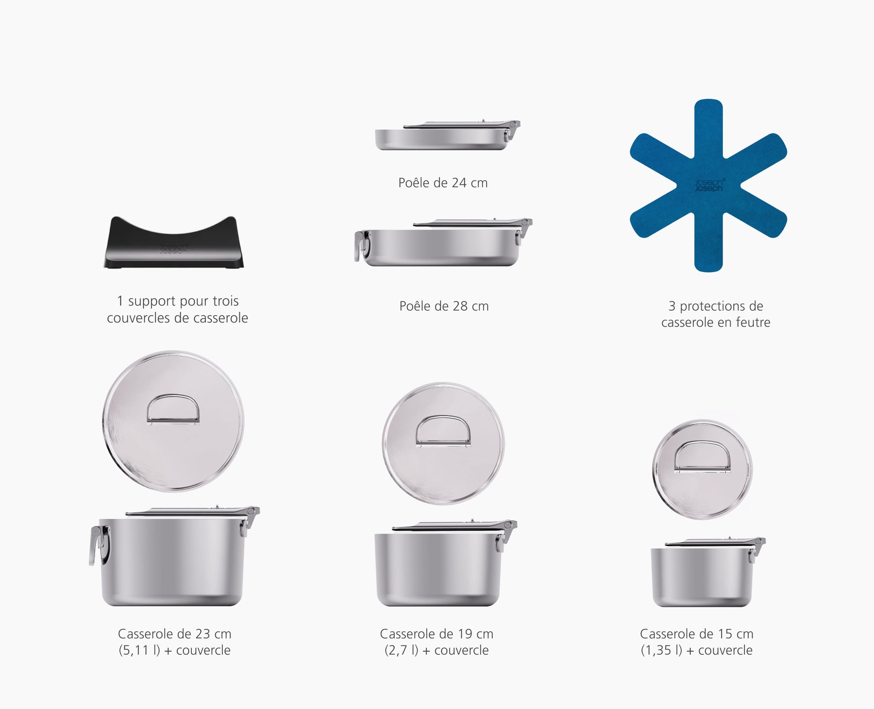 Space Steel Folding Handle 5-Piece Cookware Set