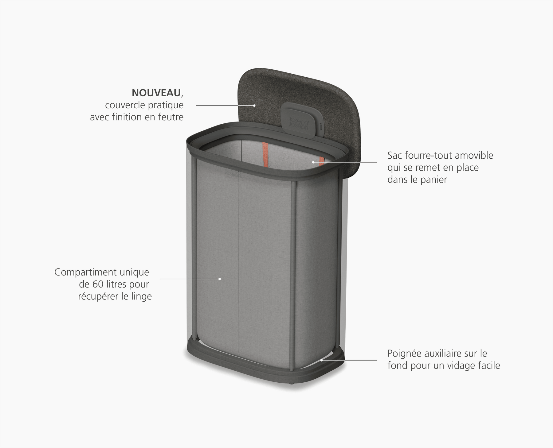 Tota 2 One 60L Panier à Linge Gris Forêt