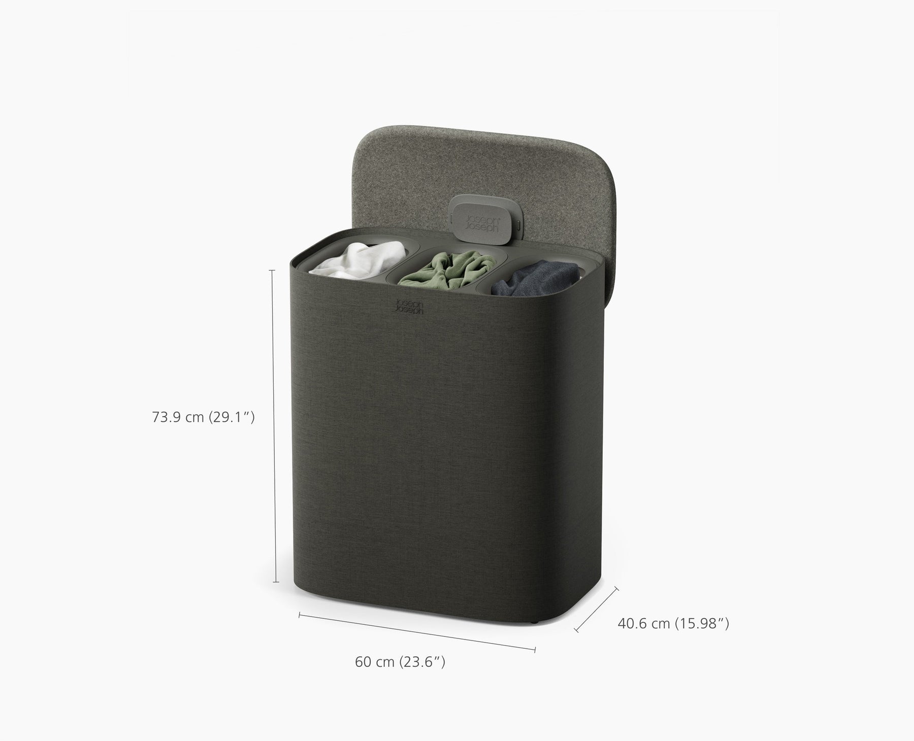 Tota 2 Trio 90L Panier à Linge de Séparation Gris Forêt