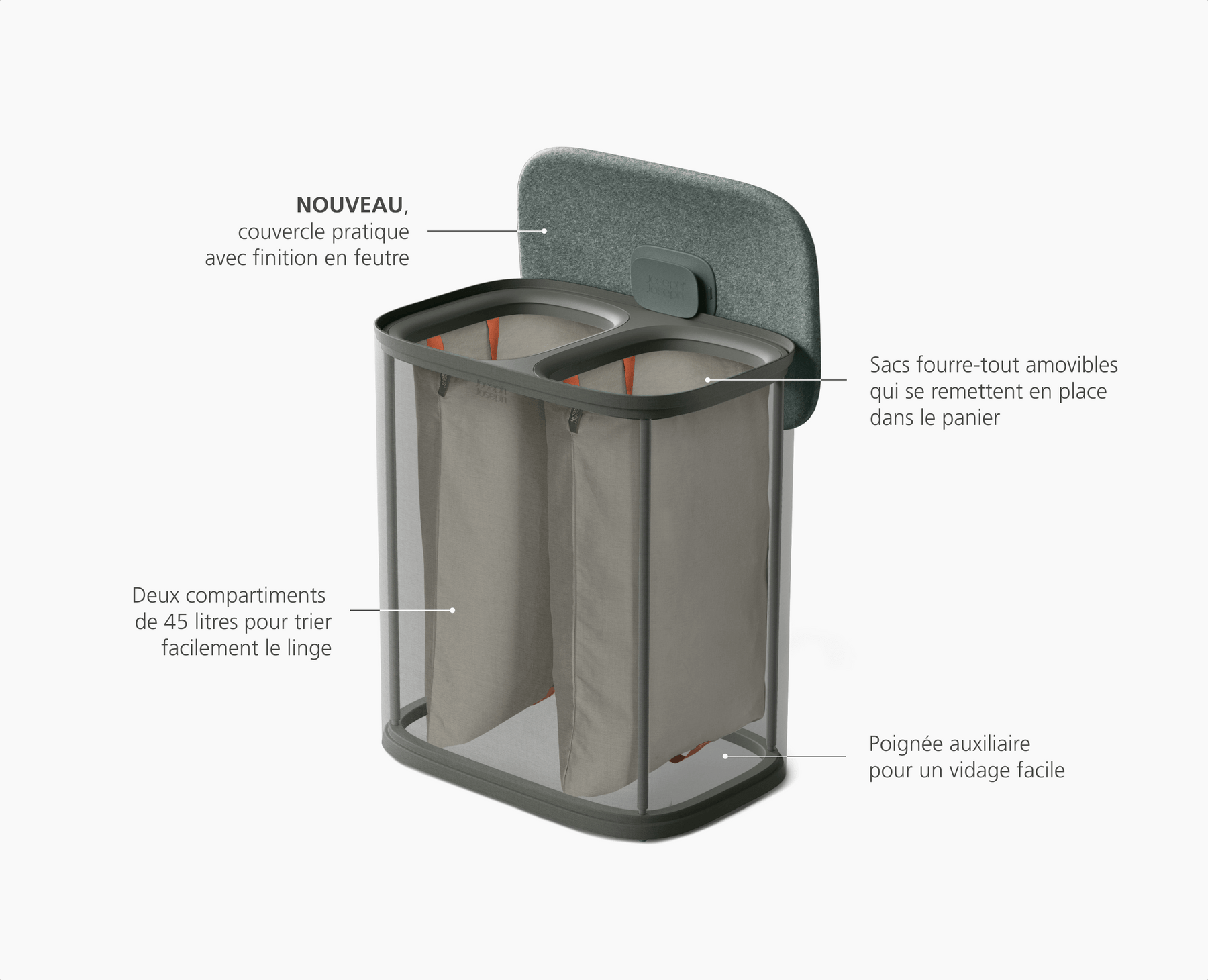 Tota 2 90L Panier à Linge de Séparation Gris Forêt